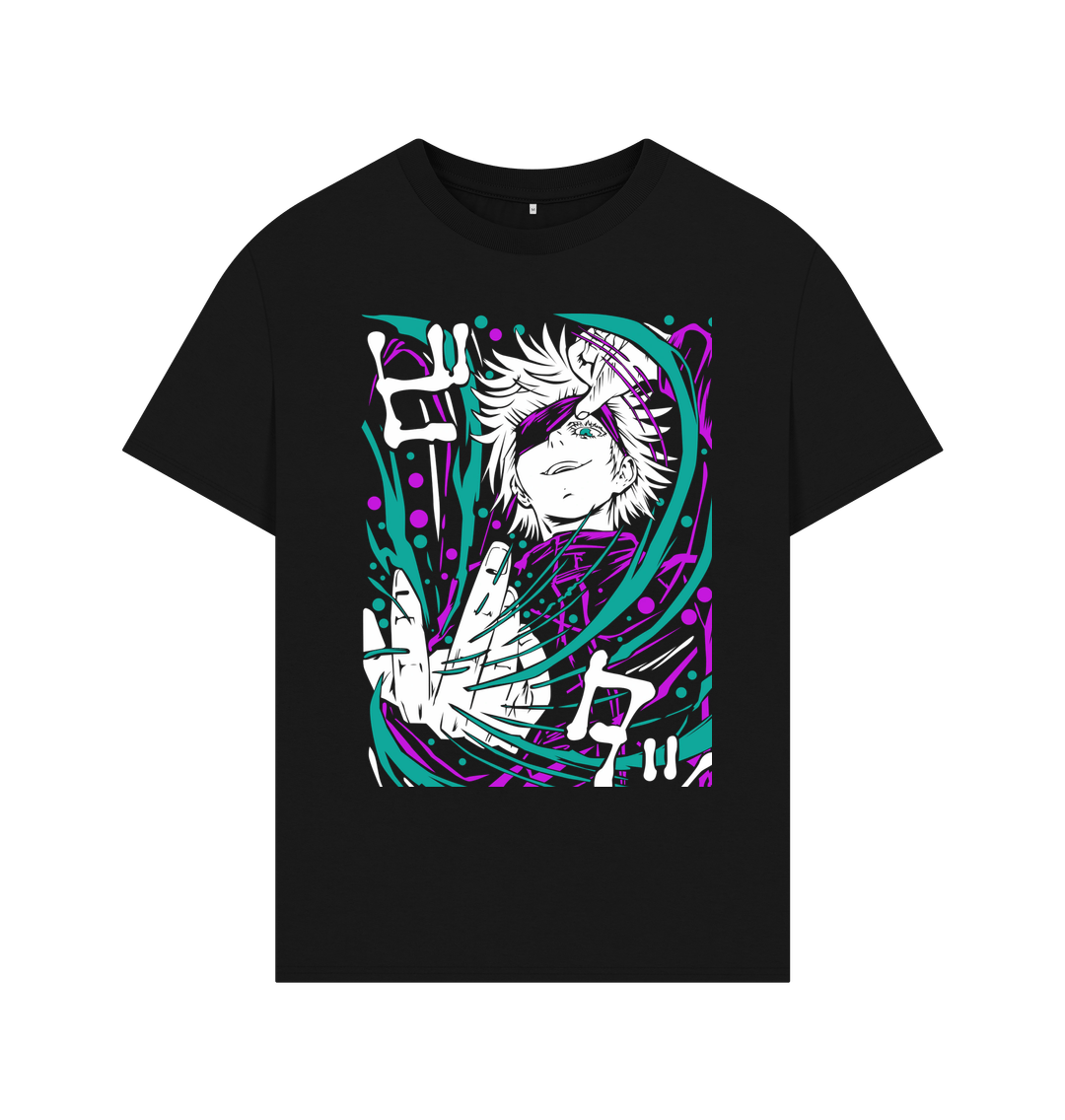 Black Anime black oversize t shirt, jujutsu black tee, gojo satoru, Japanese street wear