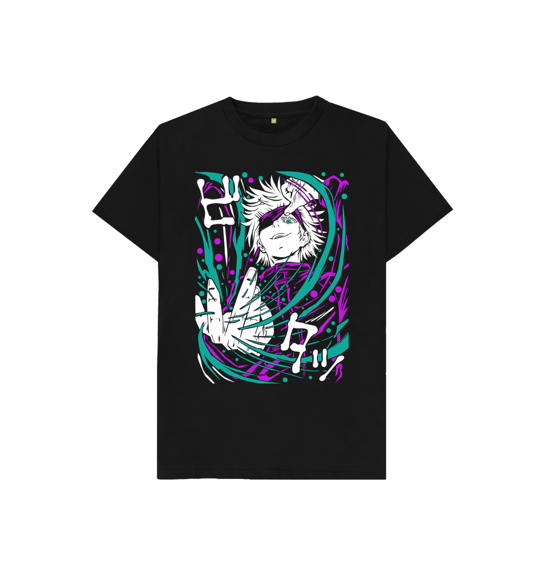 Black Anime black youth t shirt, jujutsu black tee, gojo satoru, Japanese street wear